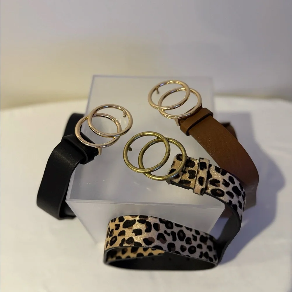 Stylish Women's Belt Set - Black, Brown, Leopard